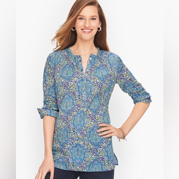 Talbots Tops - Talbots Pintuck Popover Dotted Paisley Blouse Size L